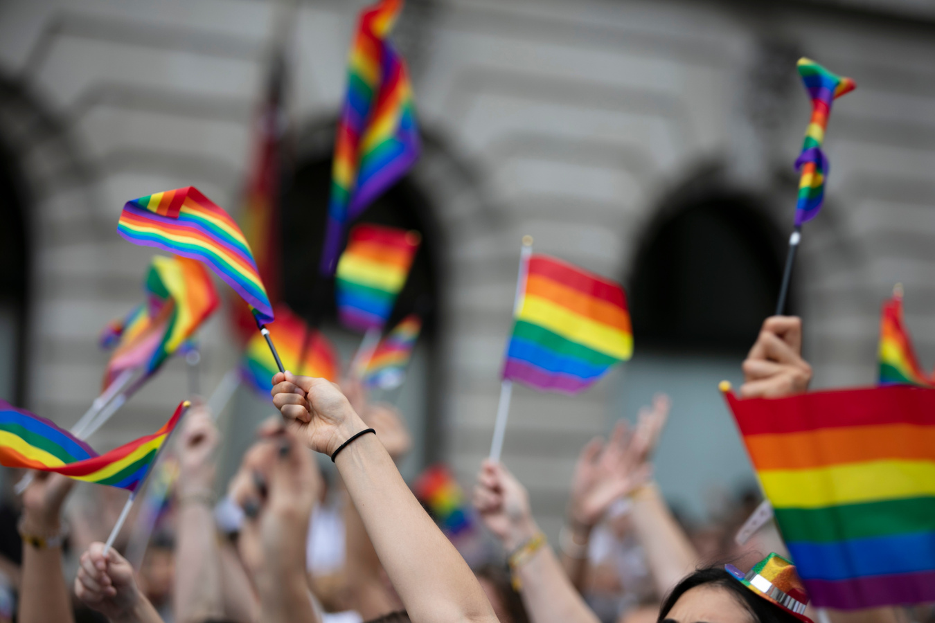 Crowd Waving Pride Flags